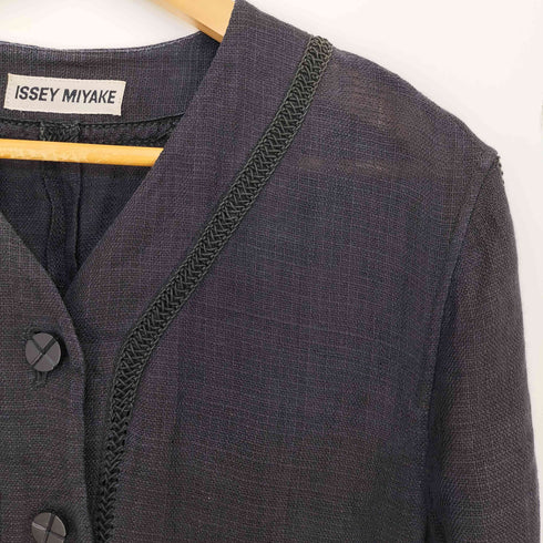 イッセイミヤケ ISSEY MIYAKE 1997 90s リネン ノーカラーベースボールシャツ ジャケット レディース JPN:M